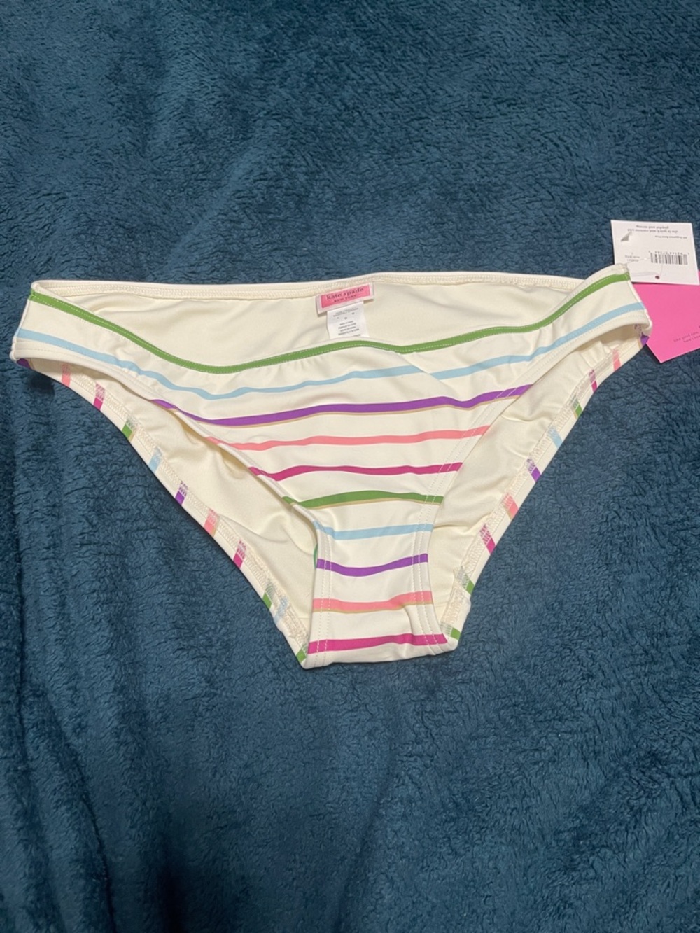 Kate Spade Cream Bikini Bottom with Pastel Stripe Accent